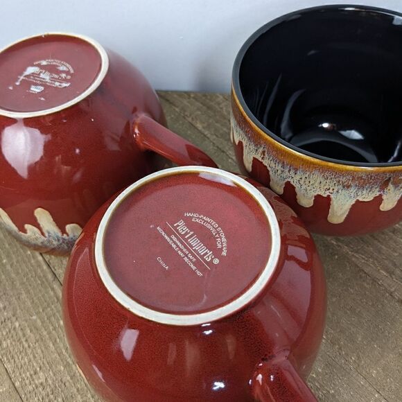 Pier 1 imports Stoneware soup mugs with handle Brown blue drip glaze set of 3 - Picture 4 of 7
